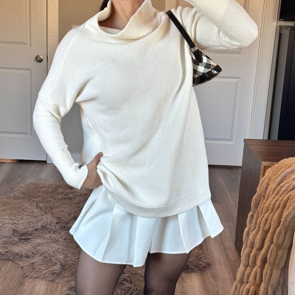 Free People Oversized Ribbed Knit Sweater Tunic Ivory Stretch Boho Chic Preppy